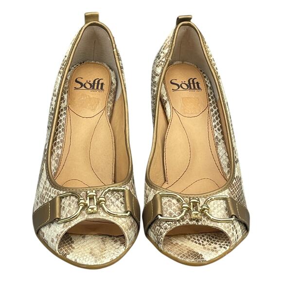 Sofft Snakeskin Leather 3" Wooden Wedge Peep Toe Comfort Dress Shoe Women 10 - Picture 6 of 11